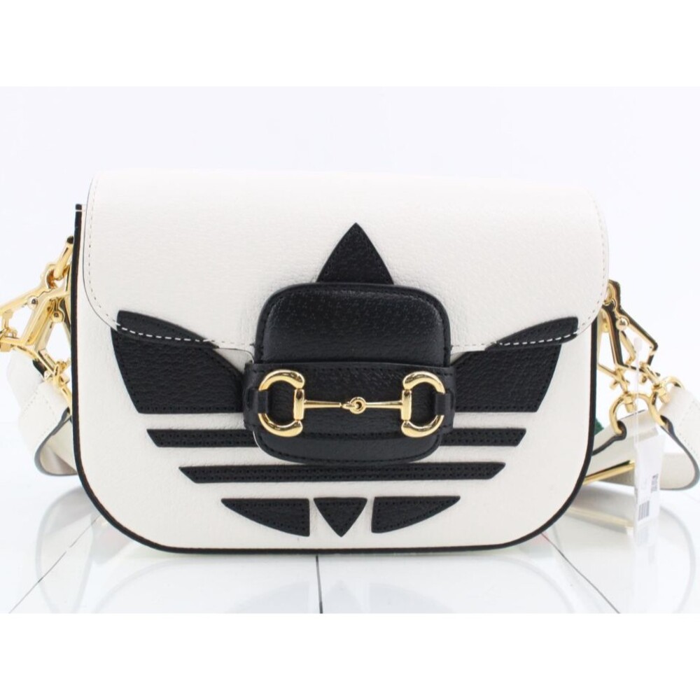 GUCCI Adidas collaboration Horsebit Shoulder Bag Leather White/Black 659574